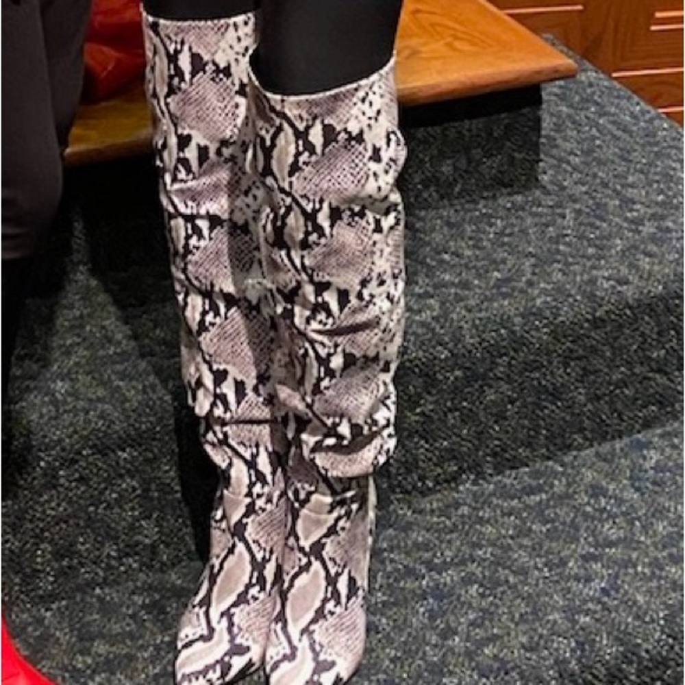 Snake print over the knee boots